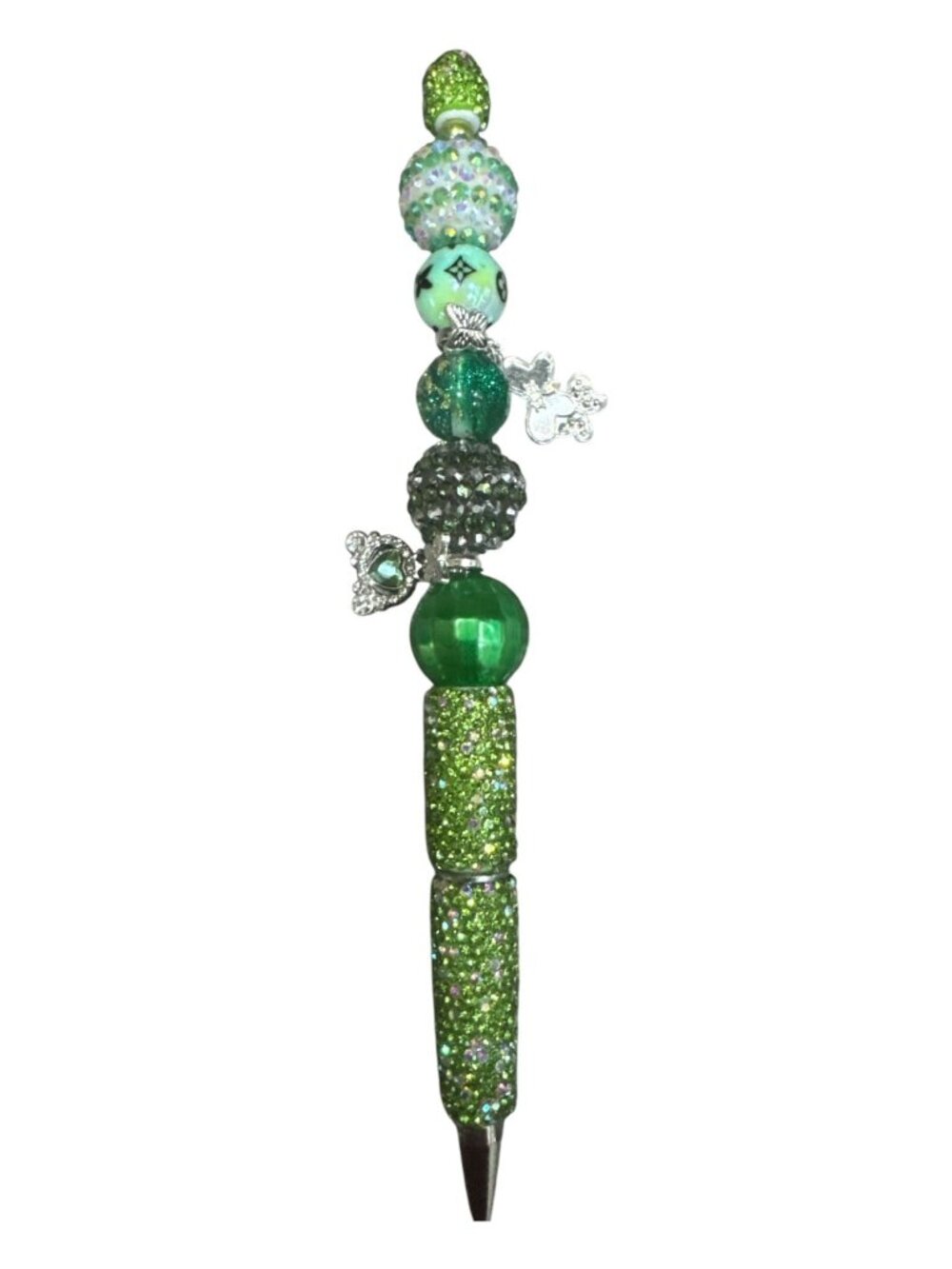 Beaded Green Ballpoint Pen With Rhinestones & Silver Butterfly Charms – Elegant